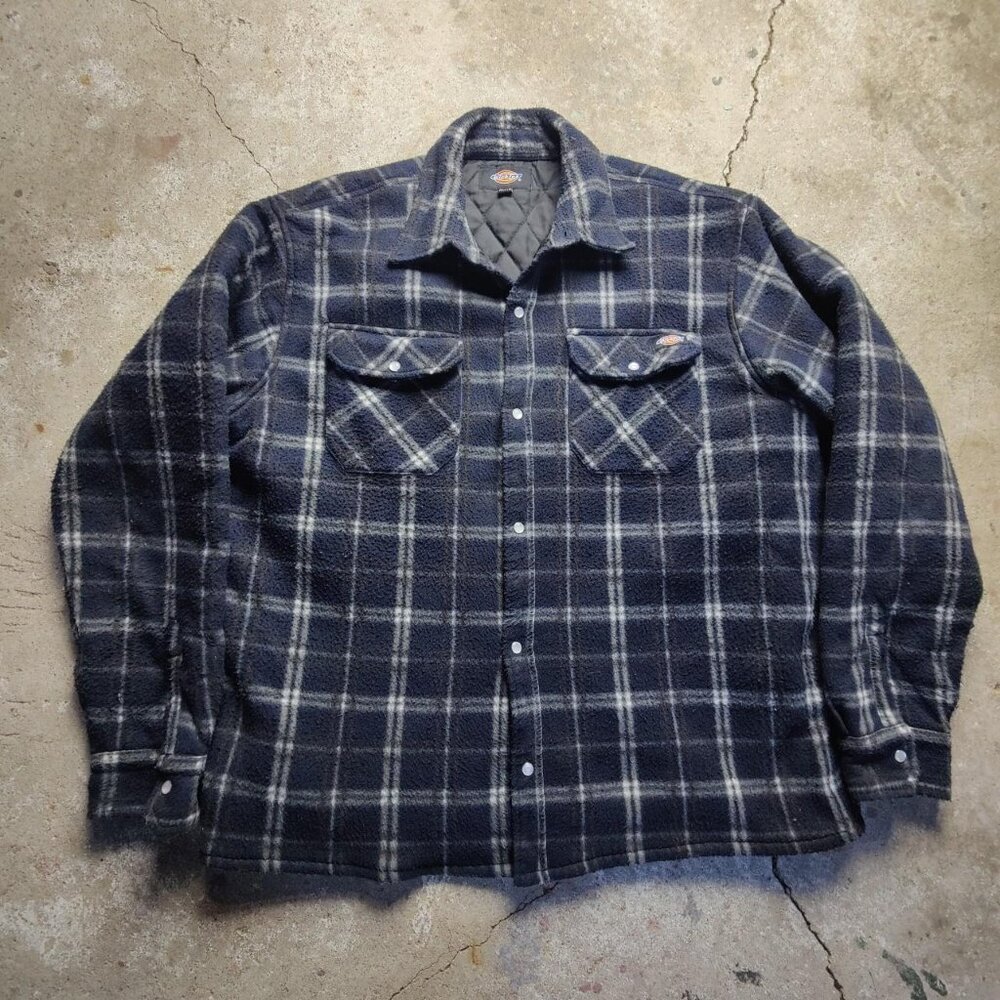 'Dickies' black flannel quilted fleece workwear jacket men's XL
